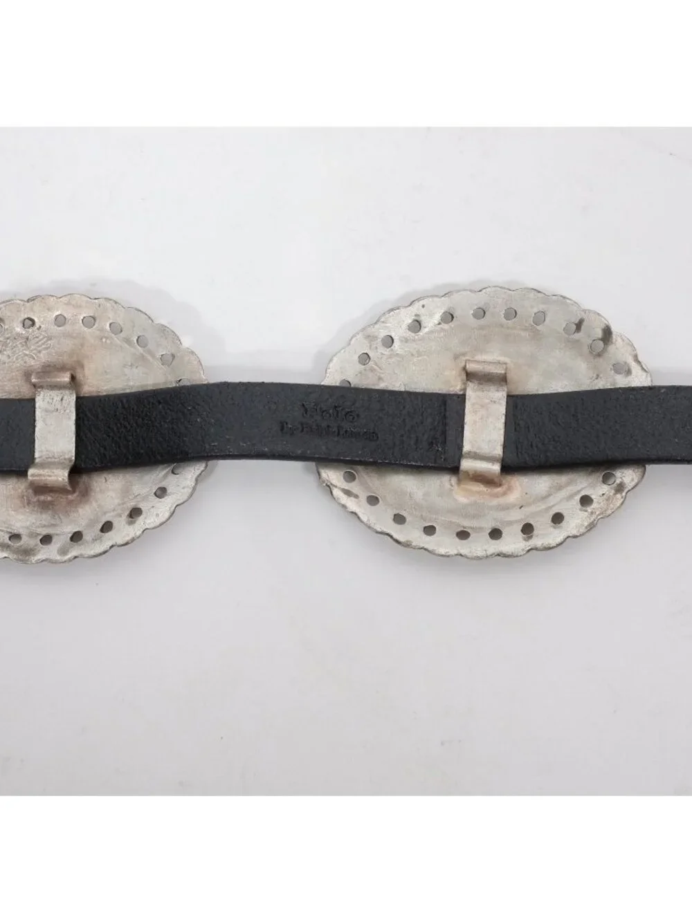 POLO Ralph Lauren Collection Belt sz M Concho black leather silver hammered
